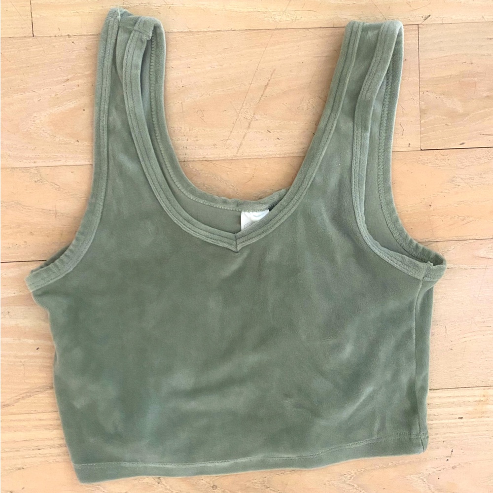 Sage green velour cropped tank